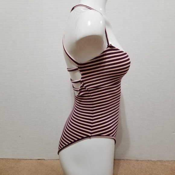 Forever 21 bodysuit Small striped sleeveless strappy caged back ruched bust - Picture 4 of 13